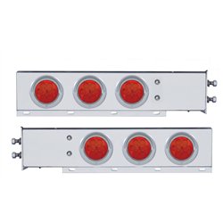 UP61734-2" Bolt Pattern Stainless Spring Loaded Light Bar With 6X 4" 7 LED Lights & Visors - Red LED/Red Lens (Pair)