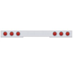 UP61736-Chrome 1 Piece Rear Light Bar With Six 7 LED 4" Reflector Lights & Visors - Red LED/Red Lens