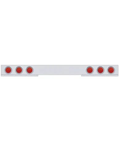 UP61736-Chrome 1 Piece Rear Light Bar With Six 7 LED 4" Reflector Lights & Visors - Red LED/Red Lens