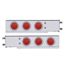 UP61746-3-3/4" Bolt Pattern Chrome Spring Loaded Bar With 6X 4" 7 Red LED Lights & Visors - Red Lens (Pair)