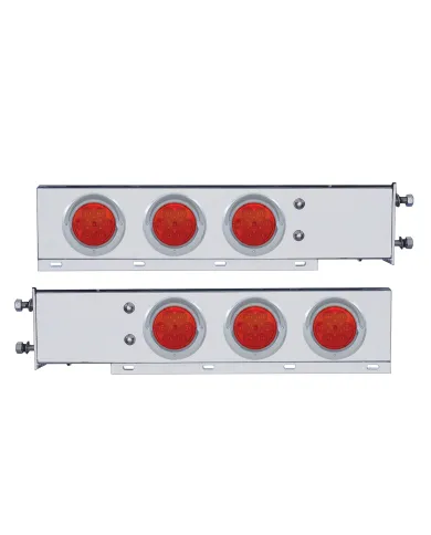 UP61748-3-3/4" Bolt Pattern Deluxe SS Spring Loaded Bar W/6X 7 Red LED 4" Reflector Light & Visors -Red Lens (Pair)