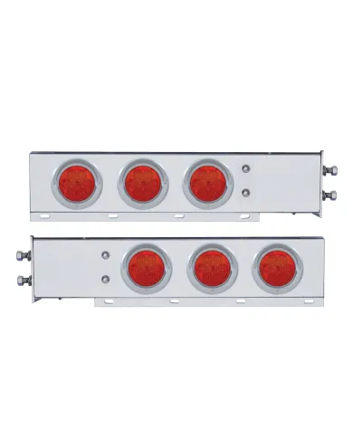 UP61750-2.5" Bolt Pattern Chrome Spring Loaded Bar With 6X 4" 7 LED Lights & Visors -Red LED & Lens (Pair)