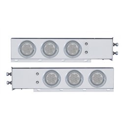 UP61751-2.5" Bolt Pattern Chrome Spring Loaded Bar With 6X 4" 7 LED Lights & Visors -Red LED/Clear Lens (Pair)