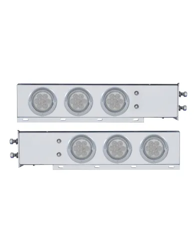 UP61751-2.5" Bolt Pattern Chrome Spring Loaded Bar With 6X 4" 7 LED Lights & Visors -Red LED/Clear Lens (Pair)