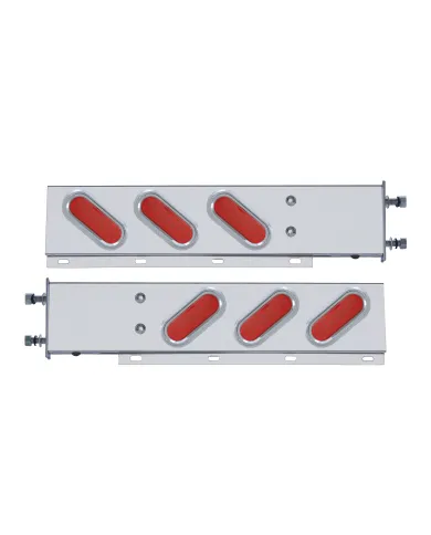 UP61806-3-3/4" Bolt Pattern SS Spring Loaded Bar With 6" Oval 19 LED Lights & Visors -Red LED & Lens (Pair)