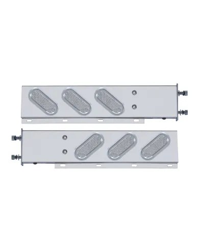 UP61807-3-3/4" Bolt Pattern SS Spring Loaded Bar With 6" Oval 19 LED Lights & Visors -Red LED/Clear Lens (Pair)
