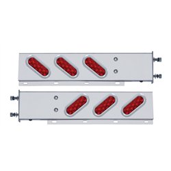 UP62300-3-3/4" Bolt Pattern SS Spring Loaded Bar With 6 Oval 10 LED Lights & Bezel -Red LED & Lens (Pair)