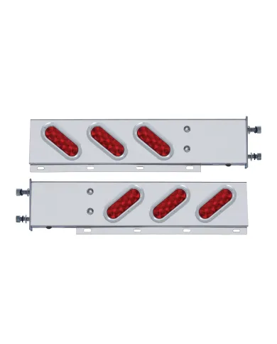 UP62300-3-3/4" Bolt Pattern SS Spring Loaded Bar With 6 Oval 10 LED Lights & Bezel -Red LED & Lens (Pair)