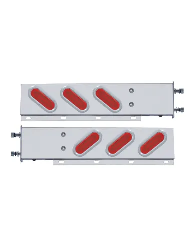 UP62302-3-3/4" Bolt Pattern SS Spring Loaded Bar With 6 Oval 12 LED Lights & Bezel -Red LED & Lens (Pair)