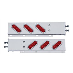 UP62304-2.5" Bolt Pattern SS Spring Loaded Bar With 6 Oval 10 LED Lights & Bezel -Red LED & Lens (Pair)