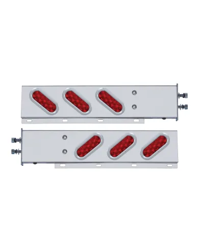 UP62304-2.5" Bolt Pattern SS Spring Loaded Bar With 6 Oval 10 LED Lights & Bezel -Red LED & Lens (Pair)