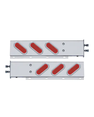 UP62306-2.5" Bolt Pattern SS Spring Loaded Bar With 6 Oval 12 LED Lights & Bezel -Red LED & Lens (Pair)