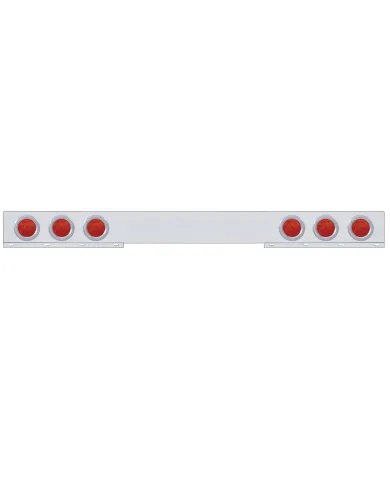 UP62776-Chrome 1 Piece Rear Light Bar With Six 7 LED 4" Reflector Lights & Bezels - Red LED/Red Lens