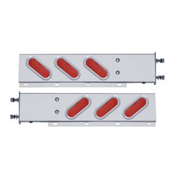 UP62806-3-3/4" Bolt Pattern SS Spring Loaded Bar With 6" Oval 19 LED Lights & Bezel -Red LED & Lens (Pair)