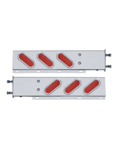 UP62806-3-3/4" Bolt Pattern SS Spring Loaded Bar With 6" Oval 19 LED Lights & Bezel -Red LED & Lens (Pair)