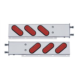 UP63302-3-3/4" Bolt Pattern SS Spring Loaded Bar With 6 Oval 12 LED Lights -Red LED & Lens (Pair)