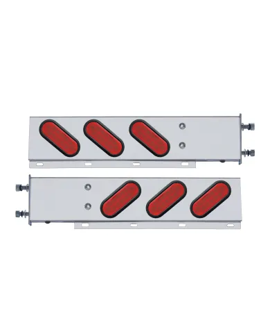 UP63302-3-3/4" Bolt Pattern SS Spring Loaded Bar With 6 Oval 12 LED Lights -Red LED & Lens (Pair)