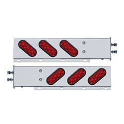UP63304-2.5" Bolt Pattern SS Spring Loaded Bar With 6 Oval 10 LED Lights -Red LED & Lens (Pair)
