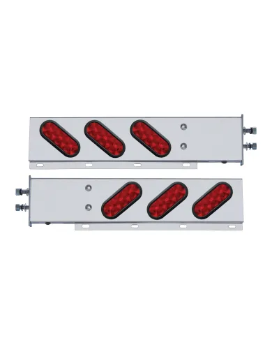 UP63304-2.5" Bolt Pattern SS Spring Loaded Bar With 6 Oval 10 LED Lights -Red LED & Lens (Pair)