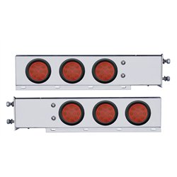UP63543-3-3/4" Bolt Pattern Chrome Spring Loaded Bar W/6X 12 Red LED 4" Reflector Lights -Red Lens (Pair)