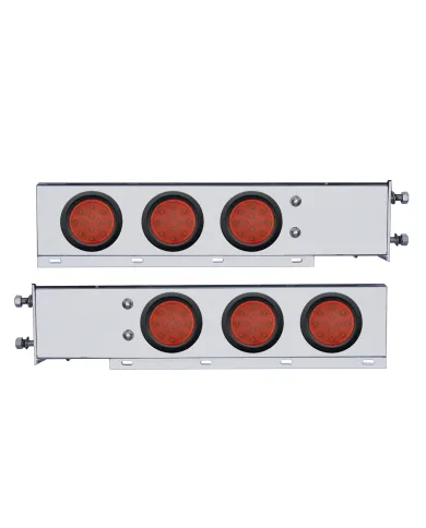 UP63543-3-3/4" Bolt Pattern Chrome Spring Loaded Bar W/6X 12 Red LED 4" Reflector Lights -Red Lens (Pair)