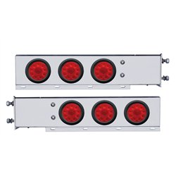 UP63545-3-3/4" Bolt Pattern Chrome Spring Loaded Bar W/6X 4" 10 Red LED Lights -Red Lens (Pair)