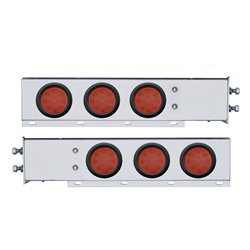 UP63643-2.5" Bolt Pattern Chrome Spring Loaded Bar W/6X 12 LED 4" Reflector Lights -Red LED & Lens (Pair)