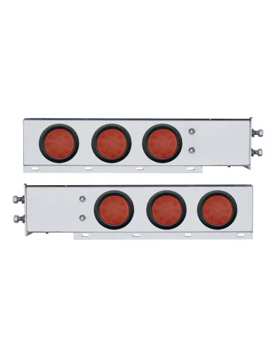 UP63643-2.5" Bolt Pattern Chrome Spring Loaded Bar W/6X 12 LED 4" Reflector Lights -Red LED & Lens (Pair)