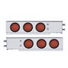 UP63643-2.5" Bolt Pattern Chrome Spring Loaded Bar W/6X 12 LED 4" Reflector Lights -Red LED & Lens (Pair)