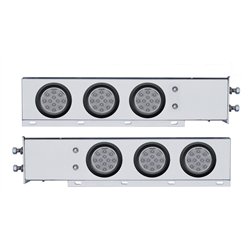 UP63644-2.5" Bolt Pattern Chrome Spring Loaded Bar W/6X 12 LED 4" Reflector Lights -Red LED/Clear Lens (Pair)
