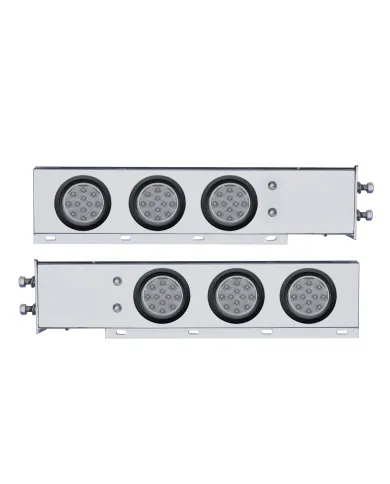 UP63644-2.5" Bolt Pattern Chrome Spring Loaded Bar W/6X 12 LED 4" Reflector Lights -Red LED/Clear Lens (Pair)