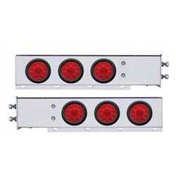 UP63645-2.5" Bolt Pattern Chrome Spring Loaded Bar W/6X 4" 10 LED Lights -Red LED & Lens (Pair)
