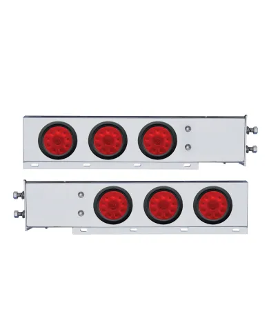 UP63645-2.5" Bolt Pattern Chrome Spring Loaded Bar W/6X 4" 10 LED Lights -Red LED & Lens (Pair)