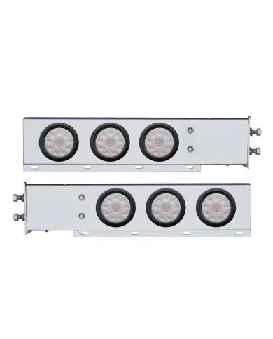 UP63646-2.5" Bolt Pattern Chrome Spring Loaded Bar W/6X 4" 10 LED Lights -Red LED/Clear Lens (Pair)