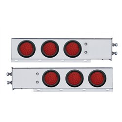 UP63679-2.5" Bolt Pattern Chrome Spring Loaded Bar W/6X 36 LED 4" Lights -Red LED & Lens (Pair)
