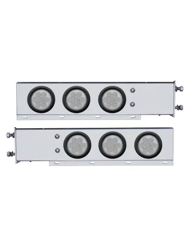 UP63747-3-3/4" Bolt Pattern Chrome Spring Loaded Bar W/6X 4" 7 Red LED Lights - Clear Lens (Pair)