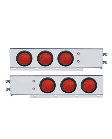UP63750-2.5" Bolt Pattern Chrome Spring Loaded Bar W/6X 4" 7 LED Lights -Red LED & Lens (Pair)