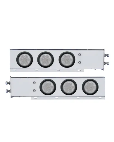UP63751-2.5" Bolt Pattern Chrome Spring Loaded Bar W/6X 4" 7 LED Lights -Red LED/Clear Lens (Pair)