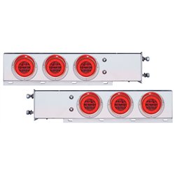 UP63760-3-3/4" Bolt Pattern SS Spring Loaded Bar With 6X 21 LED 4" GloLight & Visors -Red LED & Lens (Pair)