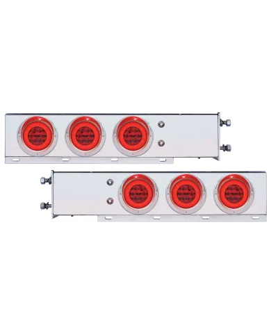 UP63760-3-3/4" Bolt Pattern SS Spring Loaded Bar With 6X 21 LED 4" GloLight & Visors -Red LED & Lens (Pair)