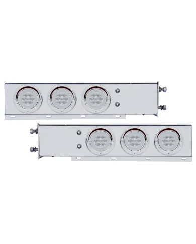 UP63761-3-3/4" Bolt Pattern SS Spring Loaded Bar With 6X 21 LED 4" GloLight & Visors -Red LED/Clear Lens (Pair)