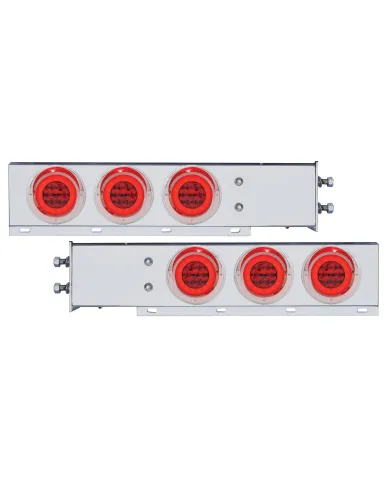 UP63764-2.5" Bolt Pattern SS Spring Loaded Bar With 6X 21 LED 4" GloLight & Visors -Red LED & Lens (Pair)