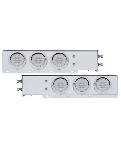 UP63765-2.5" Bolt Pattern SS Spring Loaded Bar With 6X 21 LED 4" GloLight & Visors -Red LED/Clear Lens (Pair)