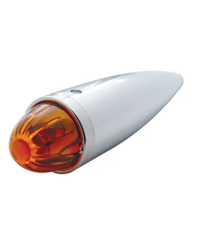 UP30535-Chrome Die Cast Torpedo Cab Light With Watermelon Glass Lens & 1156 Bulb - Dark Amber