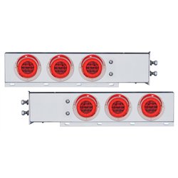 UP63768-2" Bolt Pattern SS Spring Loaded Bar With 6X 21 LED 4" GloLight & Visors -Red LED & Lens (Pair)