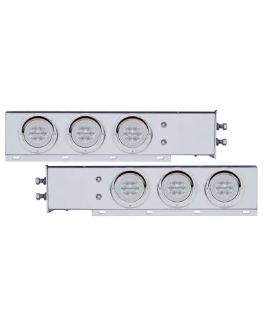UP63769-2" Bolt Pattern SS Spring Loaded Bar With 6X 21 LED 4" GloLight & Visors -Red LED/Clear Lens (Pair)