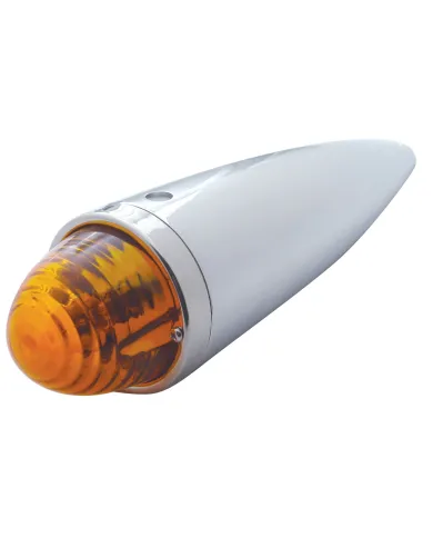 UP30536-Chrome Die Cast Torpedo Cab Light With Beehive Glass Lens & 1156 Bulb - Amber