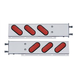 UP63806-3-3/4" Bolt Pattern SS Spring Loaded Bar With 6" Oval 19 LED Lights -Red LED & Lens (Pair)