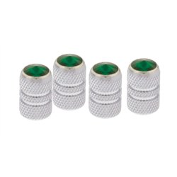 UP69992-Chrome Tubular Valve Caps With Green Crystal (Set of 4)