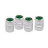 UP69992-Chrome Tubular Valve Caps With Green Crystal (Set of 4)